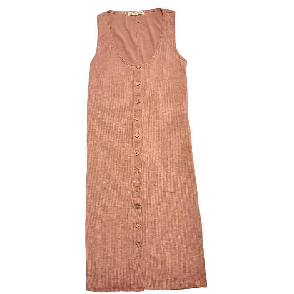 Free People Let Me Be Button Front‎ Ribbed Midi Dress Pink Sleeveless Boho